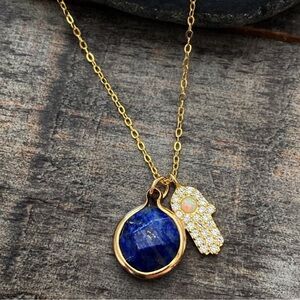 NEW🪬Hamsa & Lapis Lazuli Charm Necklace
